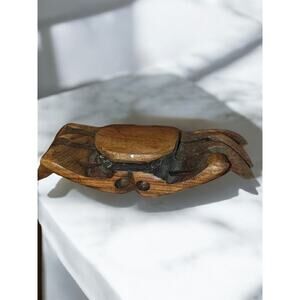 Iron Wood Hand Carved 5” Cute Beach Crab Paperweight Vtg Figure Cute Nice Gift